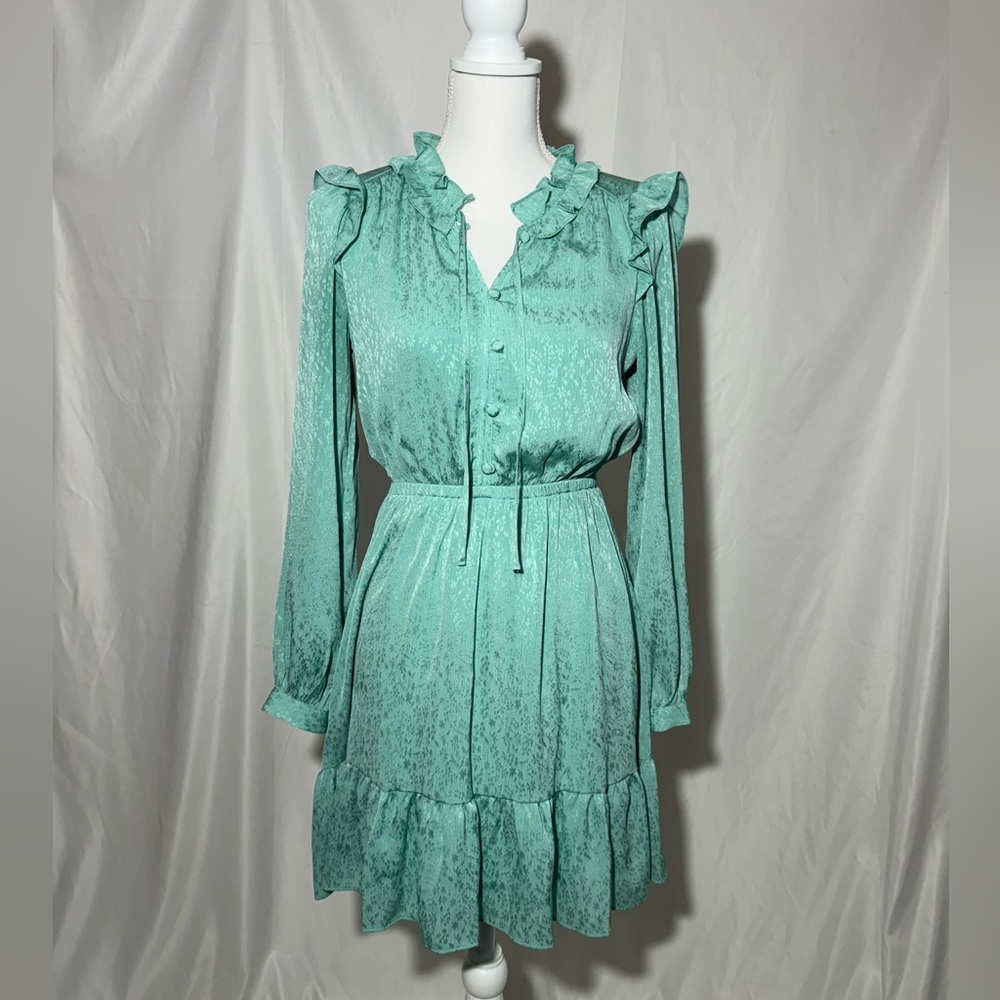 LC Lauren Conrad Mint Green Ruffled Long-Sleeve Dress